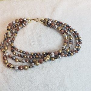 4 Strand Metalic Beaded Necklace